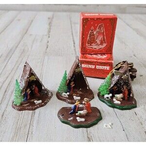 Shiny Brite Christmas Decorations Vintage Mini Nativity Ornaments W 2 Orig Boxes